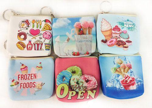 72 Wholesale Coin Purse Assorted Dessert Print image