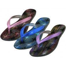 36 Wholesale Women's Metallic Sparkle Upper Rubber Thong Flip Flops image