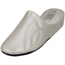 48 Wholesale Women's Close Toe Soft Silver Metallic Upper House Slippers image