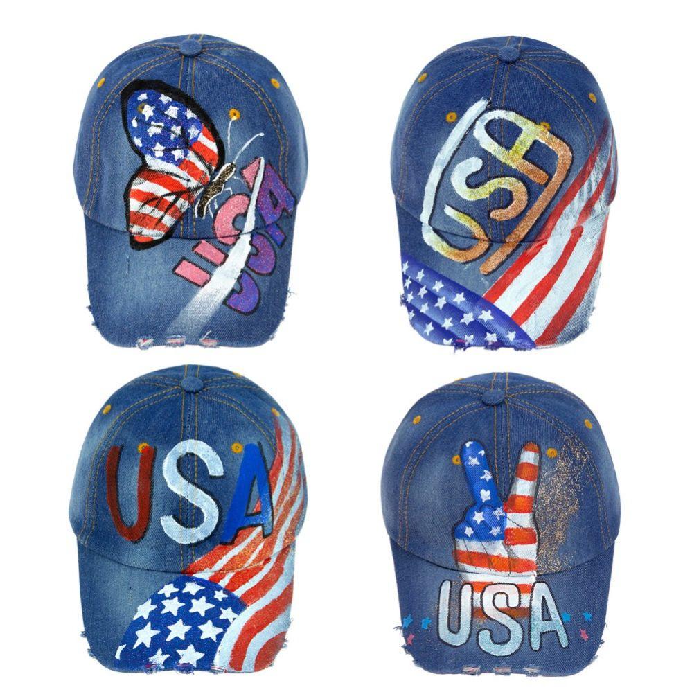 24 Wholesale Wholesale Usa Airbrush Baseball Cap Adjustable In 4 Assorted Prints image