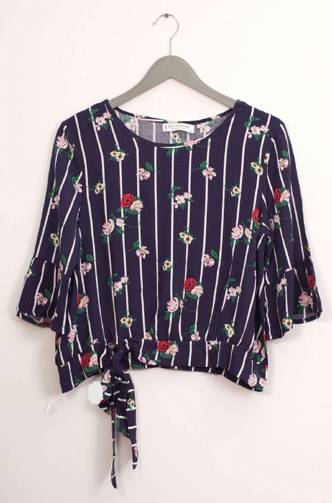 12 Wholesale Side Sash Layered Floral Blouse Navy image