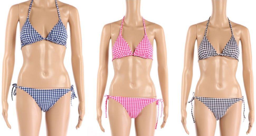 24 Wholesale Womens 2 Piece Gingham Bathing Suite Assorted Colors image