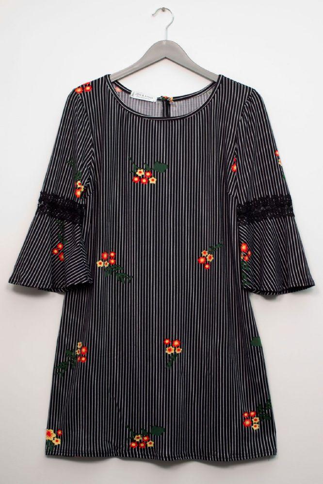 12 Wholesale Plus Crochet Sleeve Layered Floral Midi Dress Black image