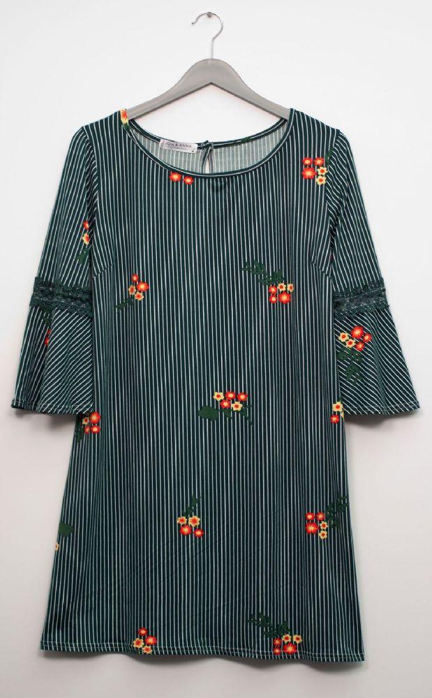 12 Wholesale Plus Crochet Sleeve Layered Floral Midi Dress Hunter Green image