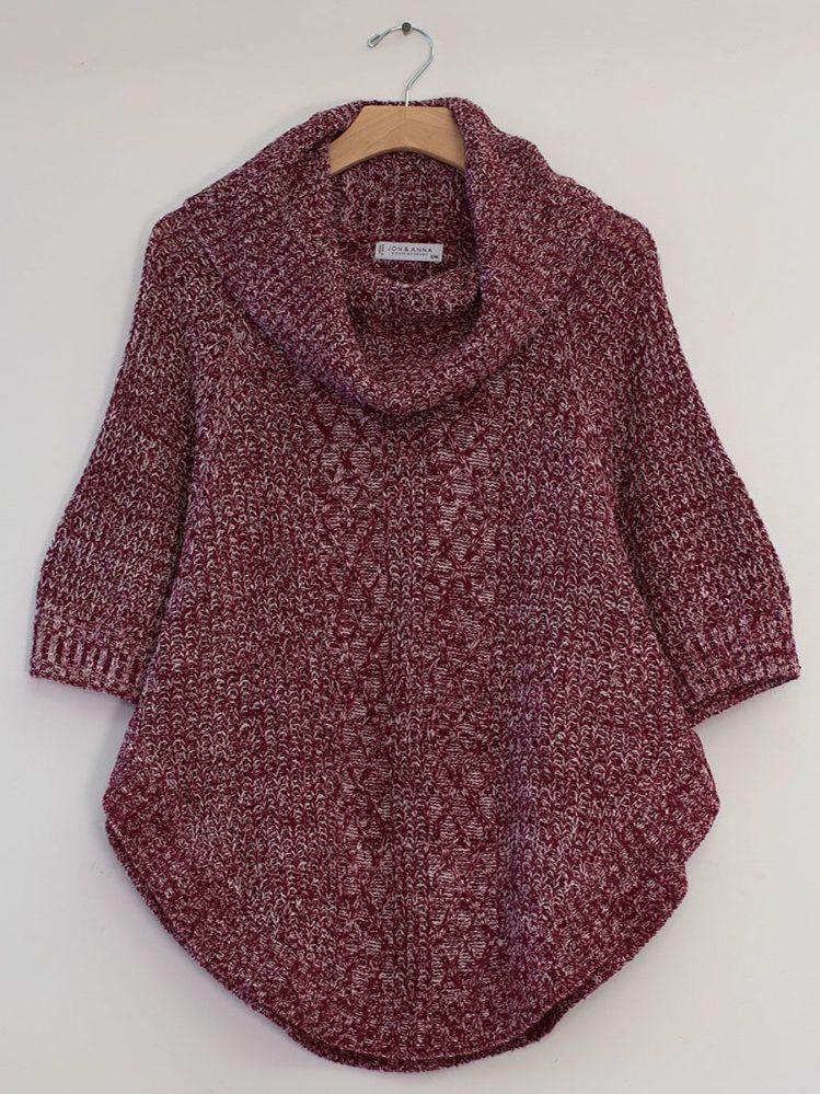 12 Wholesale Plus Cowl Cable Knit Sweater Burgandy image