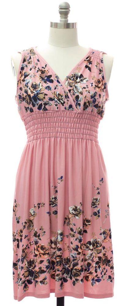 12 Wholesale Plus Smock Waist Midi Dress Pink image