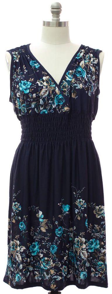 12 Wholesale Plus Smock Waist Midi Dress Navy image