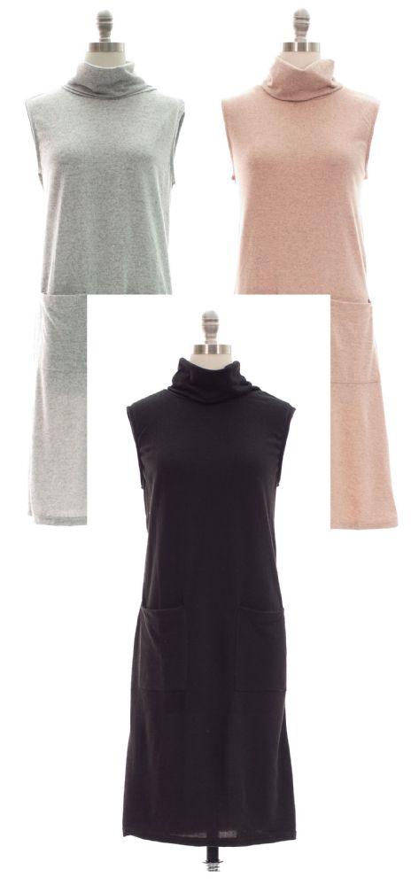 18 Wholesale Hacci Cowl Neck Sleeveless Dress With Pockets Assorted image