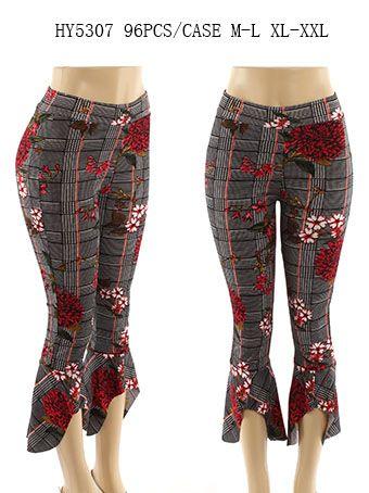 24 Wholesale Womens Fashion Floral Design Pants With Belle Bottom image