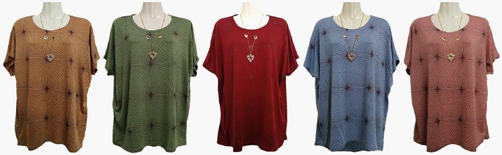 48 Wholesale Wholesale Womens Assorted Color Tee With Necklace - Wholesale Sock Deals image