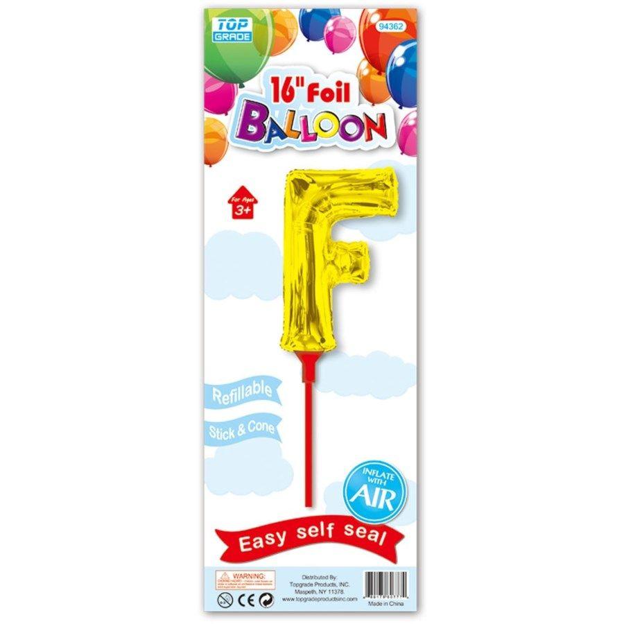 12 Wholesale Sixteen Inch Gold Foil Balloon Letter F With Stick image