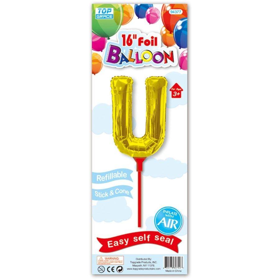 12 Wholesale Sixteen Inch Gold Foil Balloon Letter U With Stick image