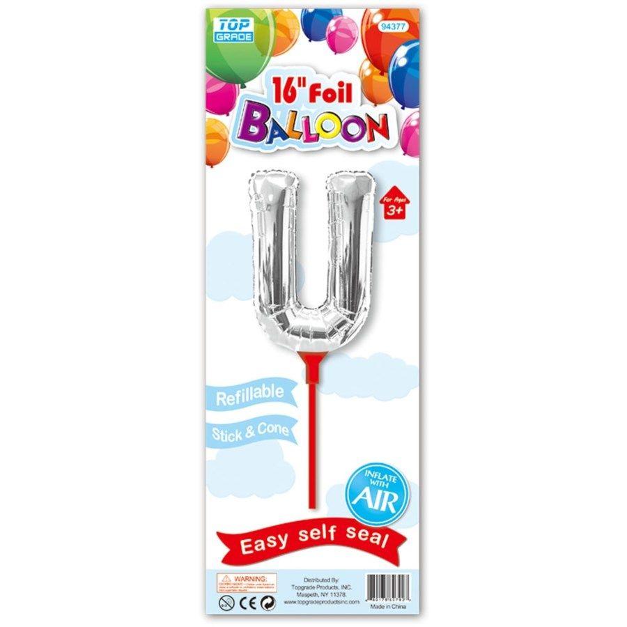 12 Wholesale Sixteen Inch Silver Foil Balloon Letter U With Stick image