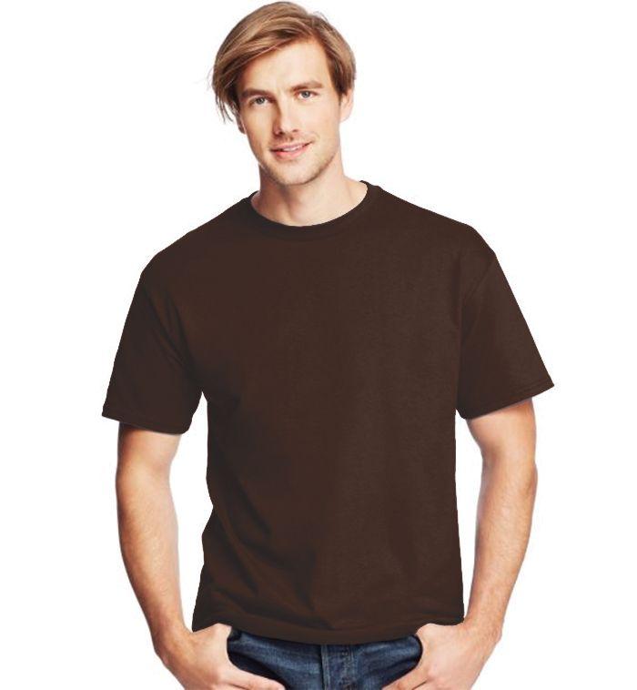 24 Wholesale Men's Hanes Dark Chocolcate Cotton T-Shirt , Size Small image