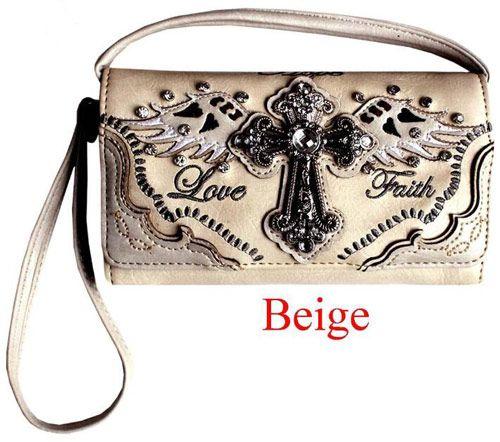 6 Wholesale Rhinestone Wallet Purse With Cross Wing Love Faith image