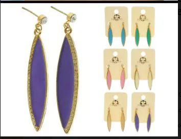 36 Wholesale Multi Color And Gold Tone Metal Dangle Earrings With Drop Accents image