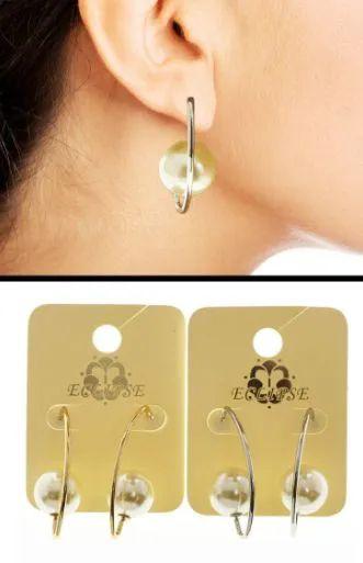 36 Wholesale Dual Tone And White Metal Dangle Earrings With Bead Accents image