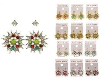 36 Wholesale Ab Finish Multiple Earring Set With Crystal Accents Dual Tone And Multi Color image