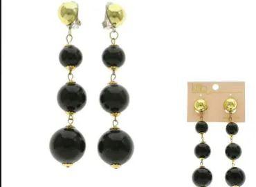 36 Wholesale Black And Gold Tone Acrylic Clip On Earrings With Bead Accents image