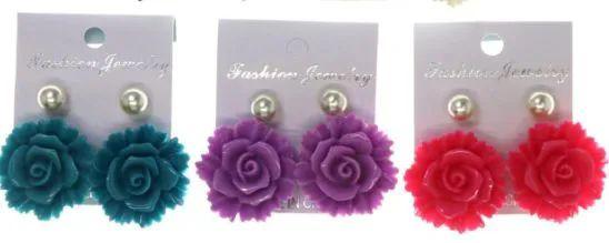 36 Wholesale Flower Multiple Earring Set With Bead Accents Multi Color And White image