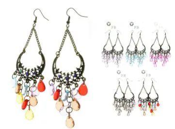 36 Wholesale Gold Tone And Multi Color Metal Dangle Earrings With Faceted Accents image