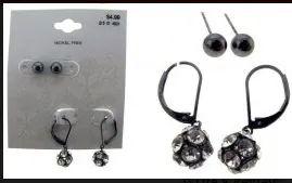 36 Wholesale Rhodium Colored Dangle Earrings With Rhinestone Accented Ball image