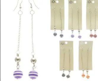 36 Wholesale Striped Dangle Earrings With Bead Accents Multi Color And White image