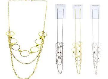 36 Wholesale Tri Tone Metal NecklacE-Earrings With Bead Accents image