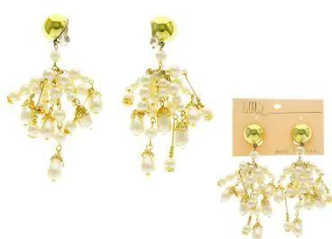 36 Wholesale White And Gold Tone Metal Clip On Earrings With Bead Accents image