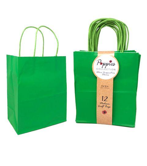 30 Wholesale 12CT Medium GREEN KRAFT BAG With BAND image
