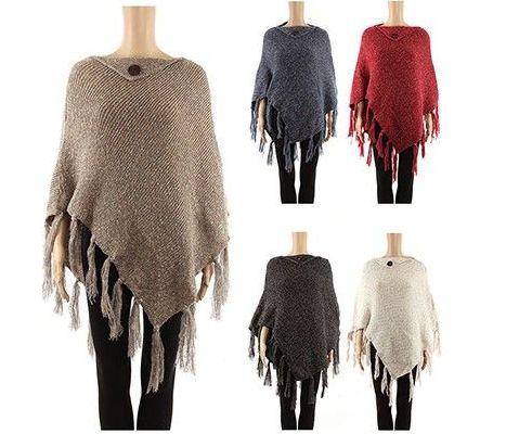 24 Wholesale Womens Polyester Winter Cape With Fringes In Assorted Color  image
