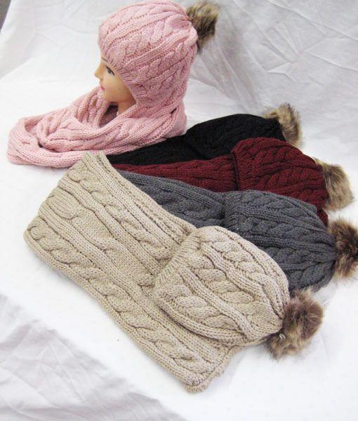 24 Wholesale Women Soft Warm Thick Cable Knitted Hat And Scarf Winter Set image