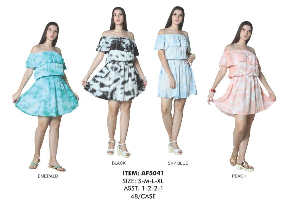 48 Wholesale Rayon Tie Dye Short Dress 140 Gms Dress image