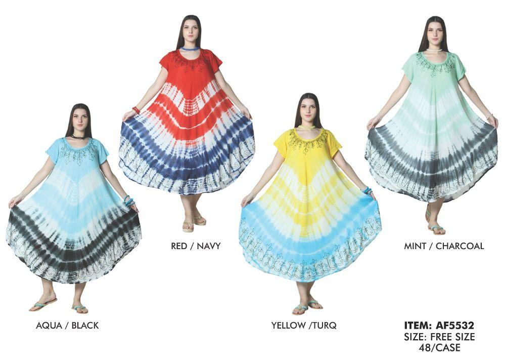 48 Wholesale Short Sleeve Tie Dye Rayon Dress image