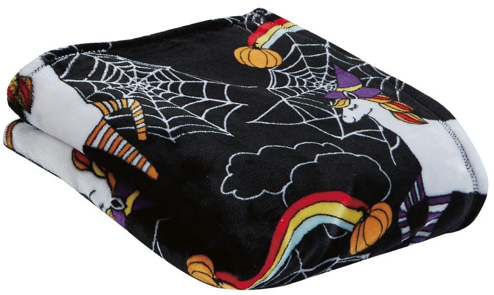 24 Wholesale Children's Black Unicorn Halloween Printed Fleece Blanket Size 50 X 60 image