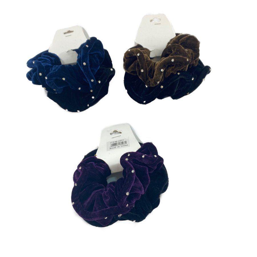 24 Wholesale 2 Piece Velvet Scrunchie With Rhinestones image