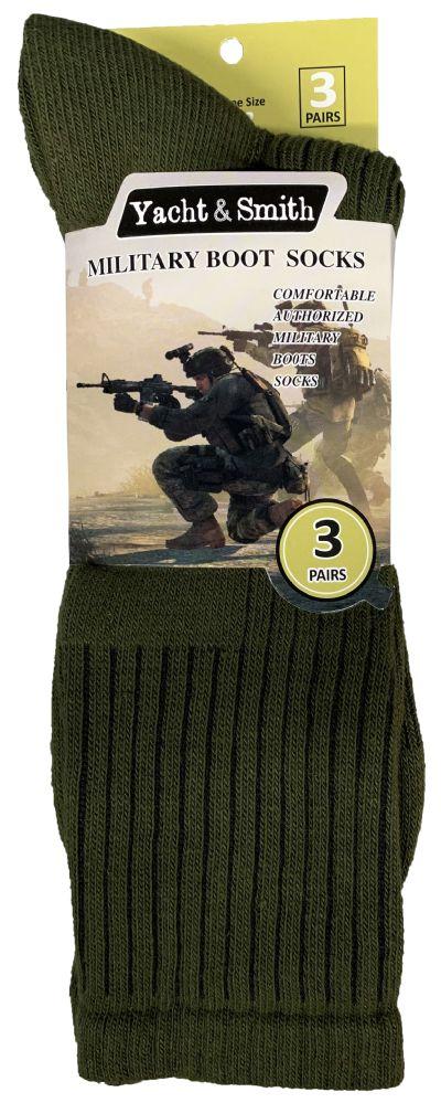 6 Wholesale Yacht & Smith Men's Cotton Army Green Terry Cushioned Military Grade Socks