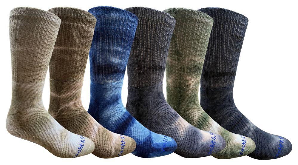 24 Wholesale Yacht & Smith Men's Cotton Athletic Terry Cushioned Assorted Colored Tie Dye Crew Socks image