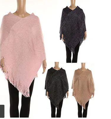 24 Wholesale Womens Solid Polyester Winter Cape In Assorted Colors image