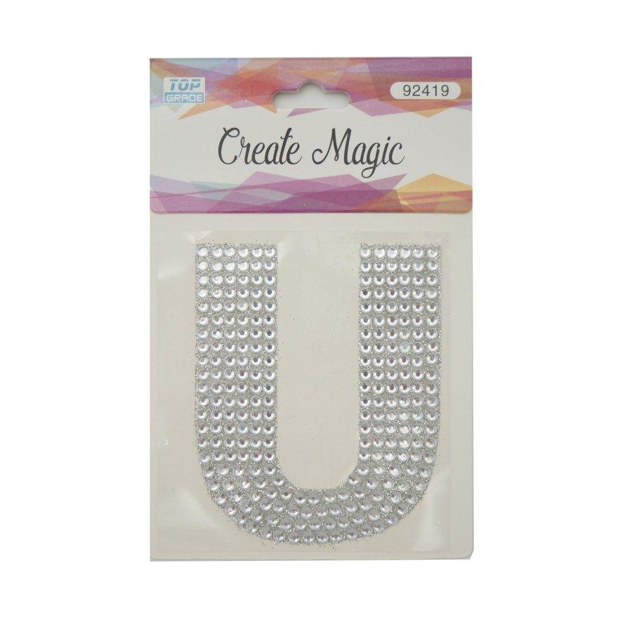 12 Wholesale Crystal Sticker U In Silver image