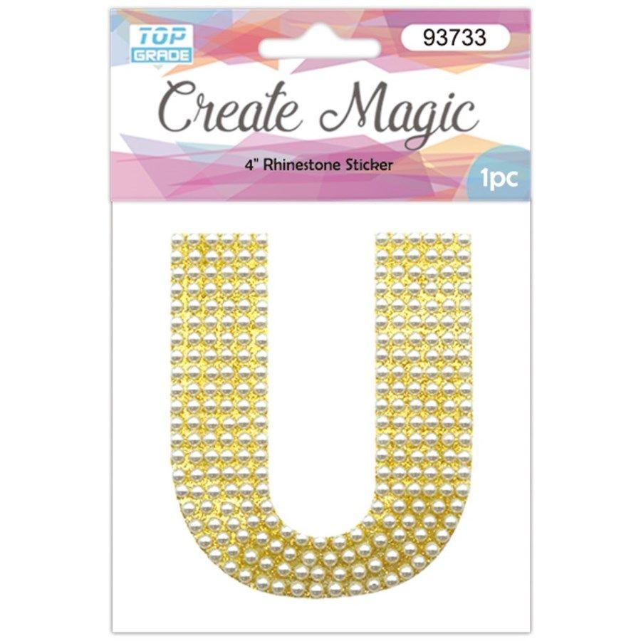 12 Wholesale Pearl Sticker In Gold Letter U image