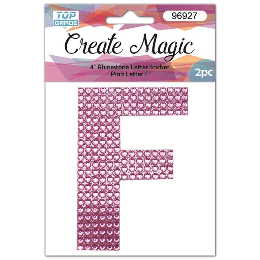12 Wholesale 2 Piece Crystal Sticker Letter F In Pink image