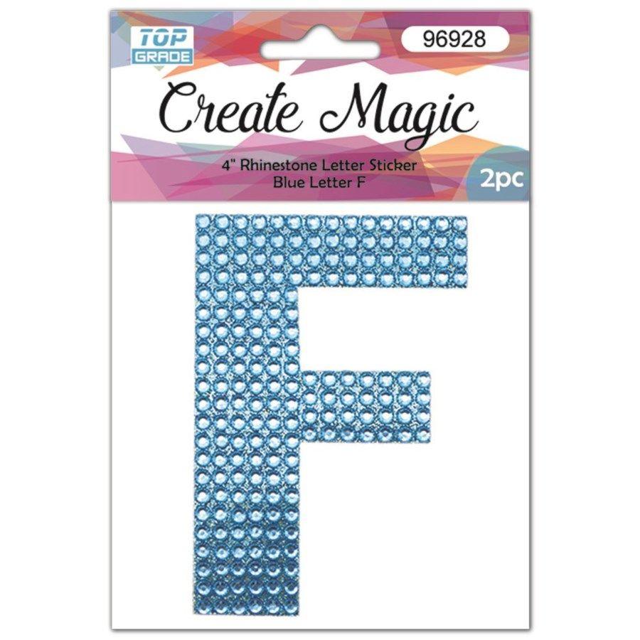 12 Wholesale 2 Piece Crystal Sticker Letter F In Blue image