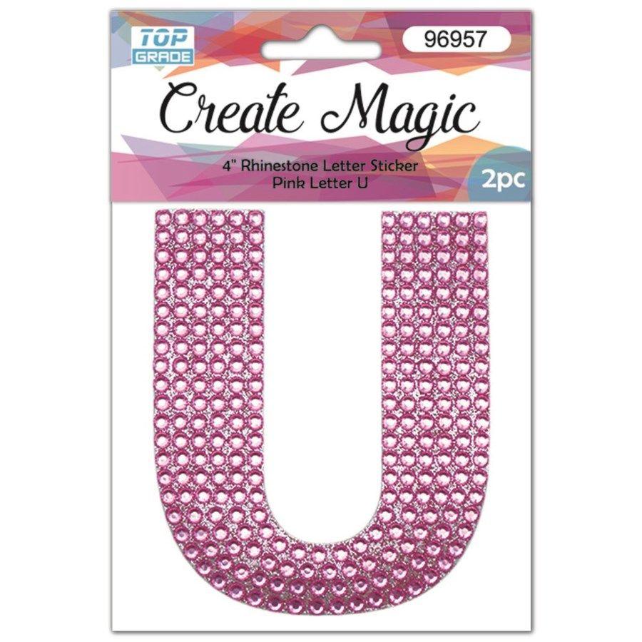 12 Wholesale 2 Piece Crystal Sticker Letter U In Pink image