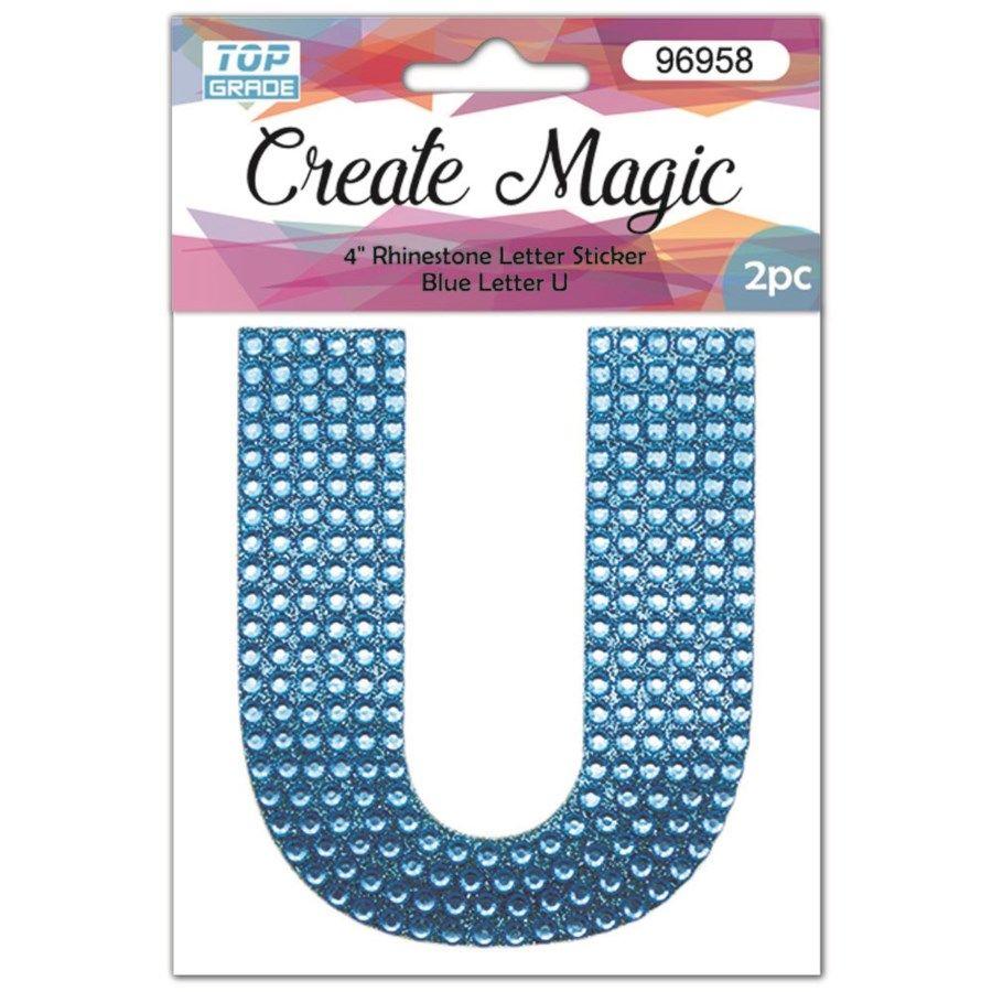 12 Wholesale 2 Piece Crystal Sticker Letter U In Blue image