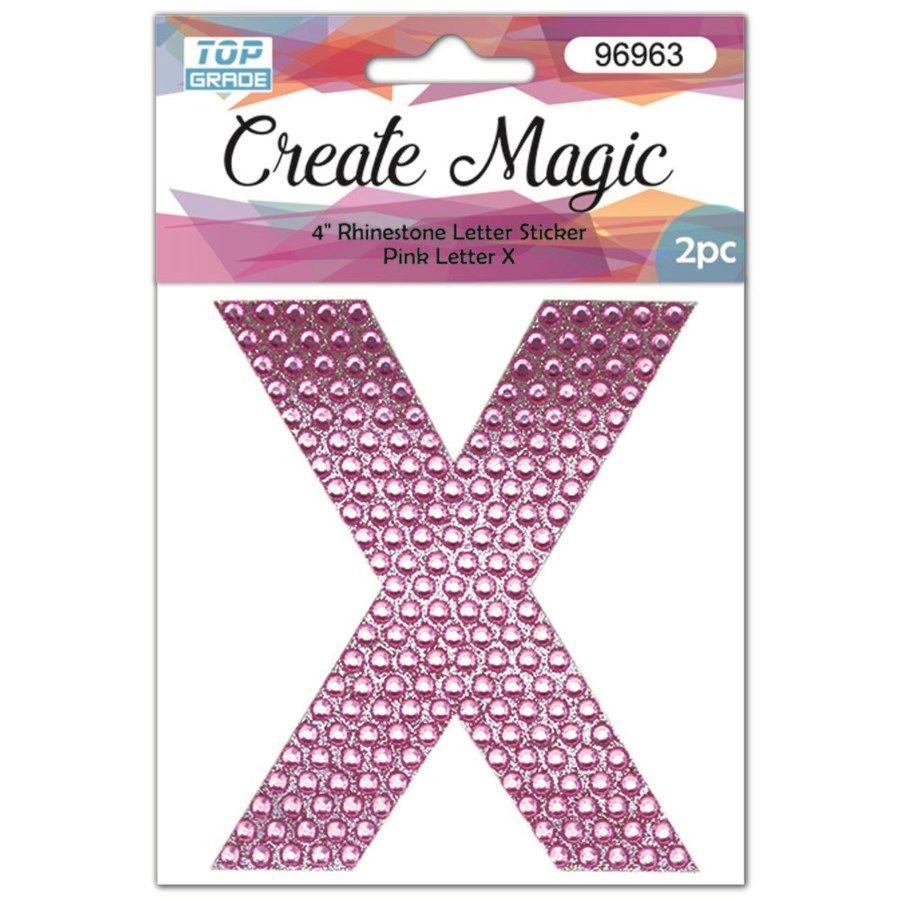 12 Wholesale 2 Piece Crystal Sticker Letter X In Pink image