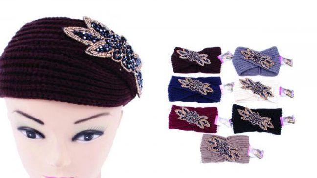 48 Wholesale Women's Floral Rhinestone Winter Headband image