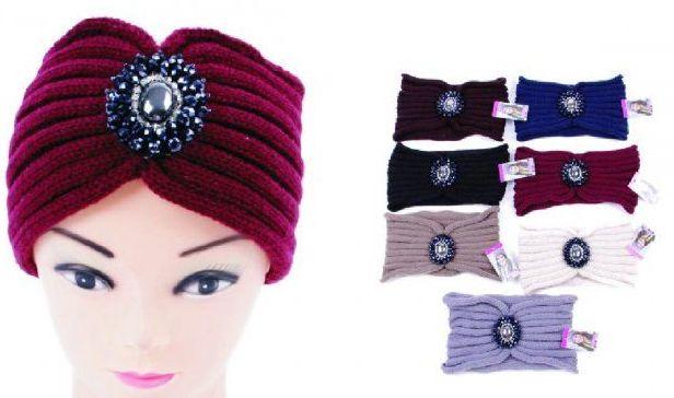 60 Wholesale Woman Knitted Headbands Wide Hairband Winter Warm Headband With Rhinestone Ear Protector Headwrap image