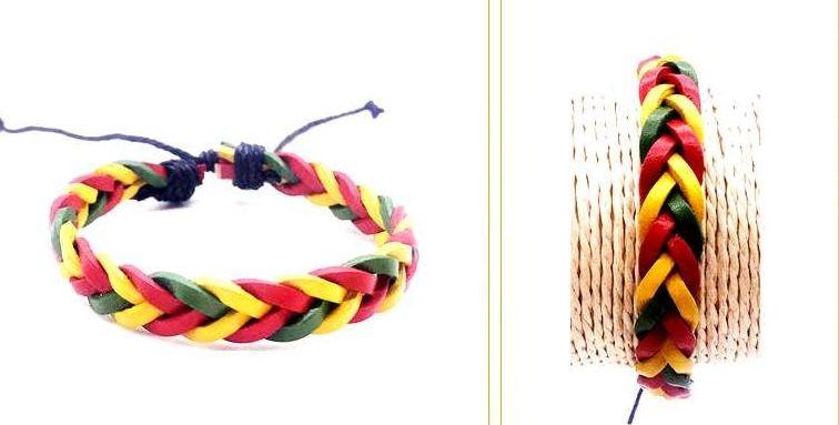 120 Wholesale Rasta Color Faux Leather Bracelet image