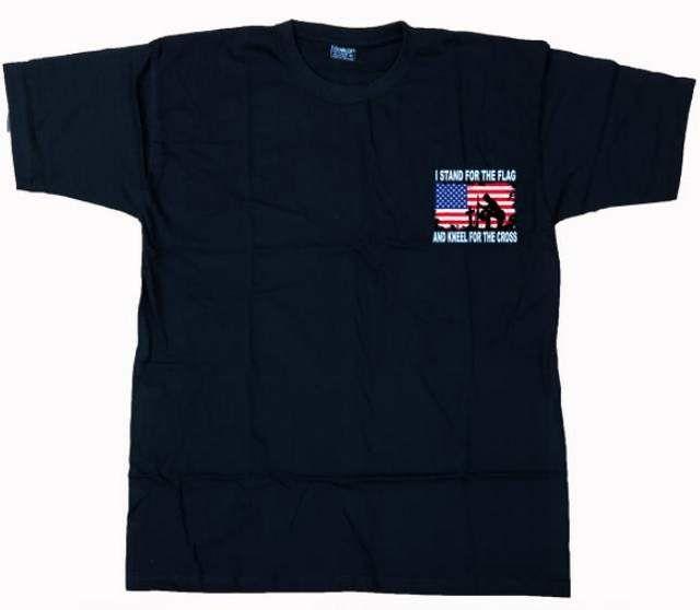 12 Wholesale Small Logo Stand Flag Kneel Cross Black Color T Shirt image